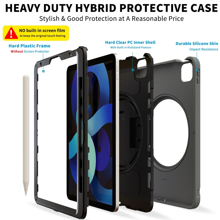 For iPad Air 2022 / 2020 10.9 360 Degree Rotation PC + TPU Protective Case with Holder & Hand-strap & Pen Slot(Grey) - iPad Air (2022) / (2020) 10.9 Cases by buy2fix | Online Shopping UK | buy2fix