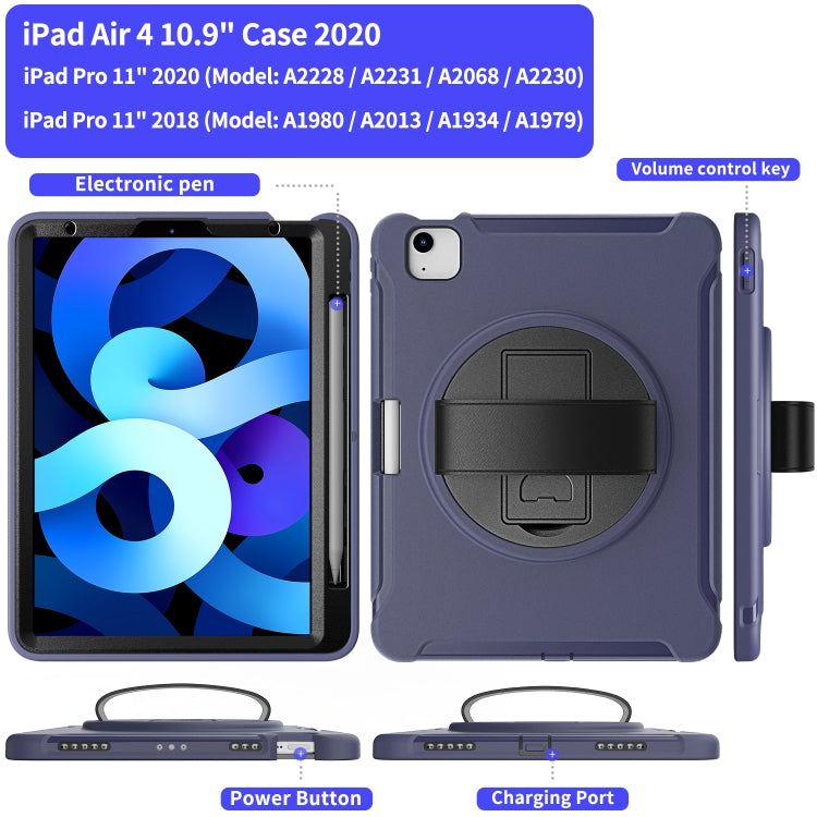 For iPad Air 2022 / 2020 10.9 360 Degree Rotation PC + TPU Protective Case with Holder & Hand-strap & Pen Slot(Blue) - iPad Air (2022) / (2020) 10.9 Cases by buy2fix | Online Shopping UK | buy2fix