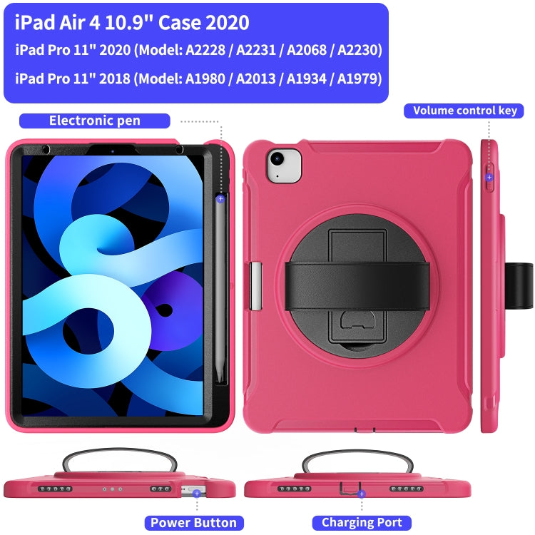 For iPad Air 2022 / 2020 10.9 360 Degree Rotation PC + TPU Protective Case with Holder & Hand-strap & Pen Slot(Rose Red) - iPad Air (2022) / (2020) 10.9 Cases by buy2fix | Online Shopping UK | buy2fix