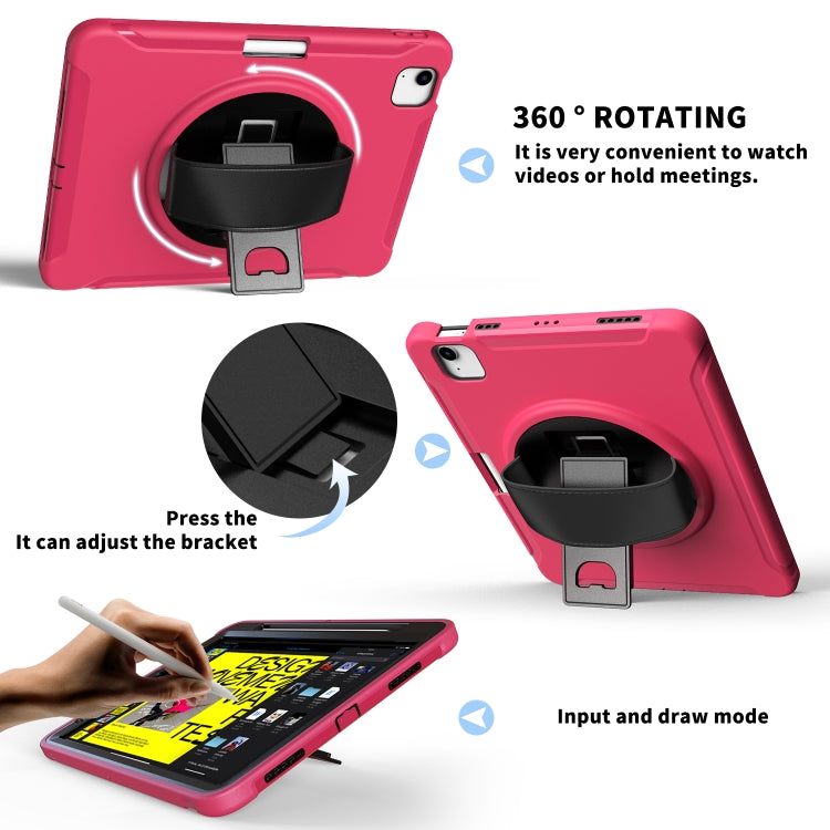 For iPad Air 2022 / 2020 10.9 360 Degree Rotation PC + TPU Protective Case with Holder & Hand-strap & Pen Slot(Rose Red) - iPad Air (2022) / (2020) 10.9 Cases by buy2fix | Online Shopping UK | buy2fix