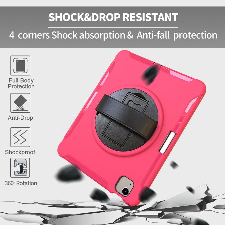 For iPad Air 2022 / 2020 10.9 360 Degree Rotation PC + TPU Protective Case with Holder & Hand-strap & Pen Slot(Rose Red) - iPad Air (2022) / (2020) 10.9 Cases by buy2fix | Online Shopping UK | buy2fix