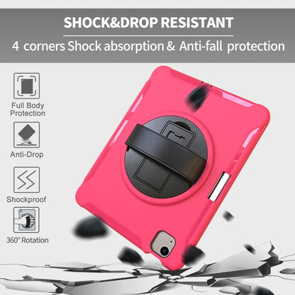 For iPad Air 2022 / 2020 10.9 360 Degree Rotation PC + TPU Protective Case with Holder & Hand-strap & Pen Slot(Rose Red) - iPad Air (2022) / (2020) 10.9 Cases by buy2fix | Online Shopping UK | buy2fix