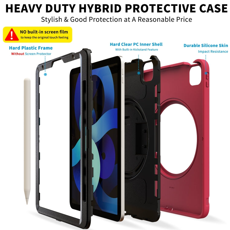 For iPad Air 2022 / 2020 10.9 360 Degree Rotation PC + TPU Protective Case with Holder & Hand-strap & Pen Slot(Rose Red) - iPad Air (2022) / (2020) 10.9 Cases by buy2fix | Online Shopping UK | buy2fix