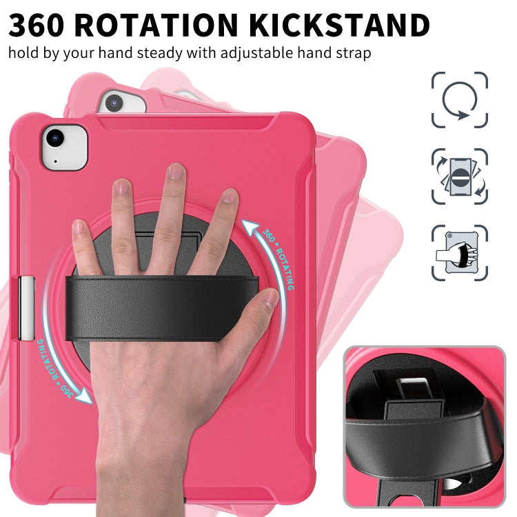 For iPad Air 2022 / 2020 10.9 360 Degree Rotation PC + TPU Protective Case with Holder & Hand-strap & Pen Slot(Rose Red) - iPad Air (2022) / (2020) 10.9 Cases by buy2fix | Online Shopping UK | buy2fix