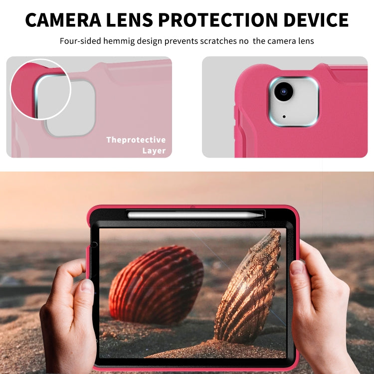 For iPad Air 2022 / 2020 10.9 360 Degree Rotation PC + TPU Protective Case with Holder & Hand-strap & Pen Slot(Rose Red) - iPad Air (2022) / (2020) 10.9 Cases by buy2fix | Online Shopping UK | buy2fix