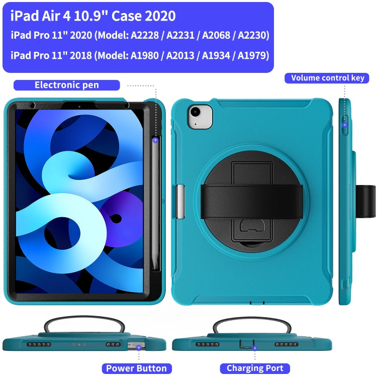 For iPad Air 2022 / 2020 10.9 360 Degree Rotation PC + TPU Protective Case with Holder & Hand-strap & Pen Slot(Light Blue) - iPad Air (2022) / (2020) 10.9 Cases by buy2fix | Online Shopping UK | buy2fix