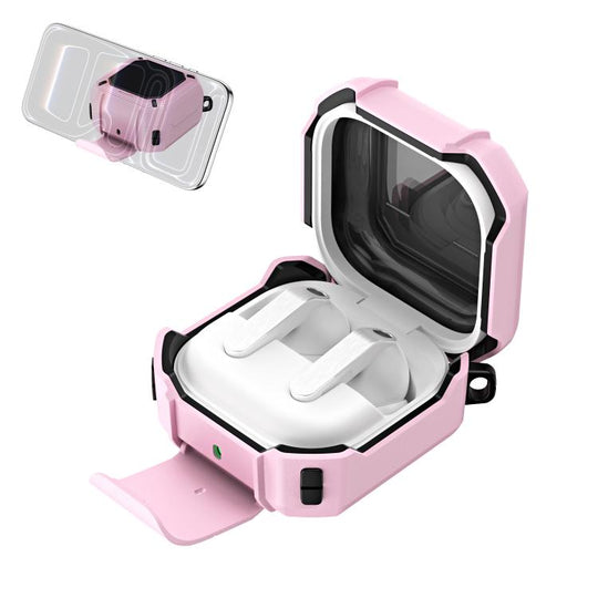For Samsung Galaxy Buds4 / 4 Pro Shield Series Secure Lock Earphone Case with Carabiner & Holder(Pink)