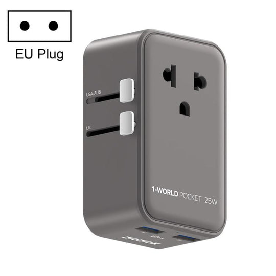 MOMAX UA32 1-World Pocket 25W 4-Port Ultra-thin GaN Universal Travel Adapter, Plug:EU Plug(Grey)
