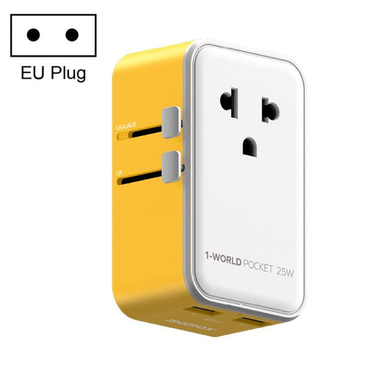 MOMAX UA32 1-World Pocket 25W 4-Port Ultra-thin GaN Universal Travel Adapter, Plug:EU Plug(Yellow)