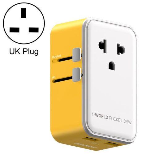 MOMAX UA32 1-World Pocket 25W 4-Port Ultra-thin GaN Universal Travel Adapter, Plug:UK Plug(Yellow)