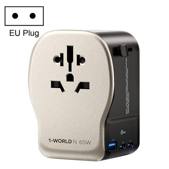 MOMAX UA35 1-World N 65W Three-Port GaN Universal Travel Adapter, Plug:EU Plug(Titanium Gold)