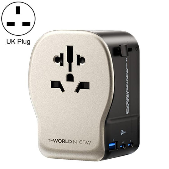 MOMAX UA35 1-World N 65W Three-Port GaN Universal Travel Adapter, Plug:UK Plug(Titanium Gold)