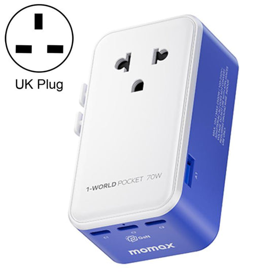 MOMAX UA36 1-World Pocket 70W 4-Port Ultra-Thin GaN Universal Travel Adapter, Plug:UK Plug(Blue)