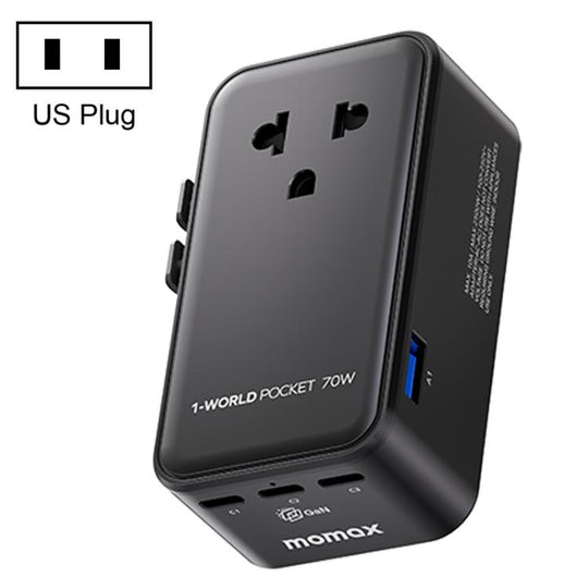 MOMAX UA36 1-World Pocket 70W 4-Port Ultra-Thin GaN Universal Travel Adapter, Plug:US Plug(Black)