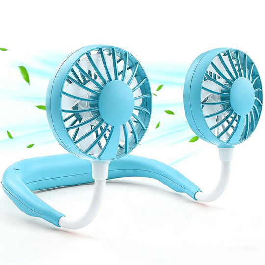 ZY-A2 Portable Neck Hanging Dual-Head Fan(Blue)
