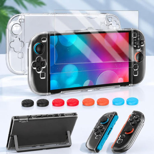 For Nintendo Switch 2 XDcase Separable PC Crystal Case & Tempered Glass Film & Joystick Caps Set(Transparent)