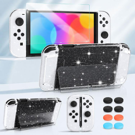 For Nintendo Switch OLED XDcase Separable PC Crystal Case & Tempered Glass Film & Joystick Caps Set(Transparent)
