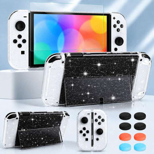 For Nintendo Switch XDcase Separable PC Crystal Case & Tempered Glass Film & Joystick Caps Set(Transparent)