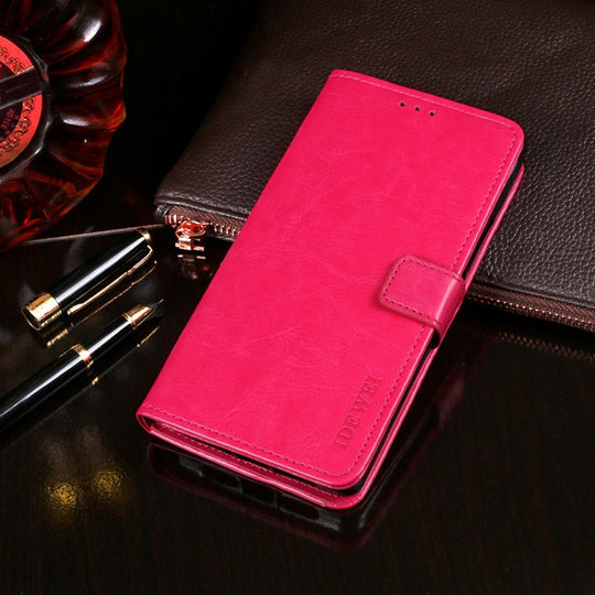 For Wiko View 5 idewei Crazy Horse Texture Horizontal Flip Leather Case with Holder & Card Slots & Wallet(Rose Red)