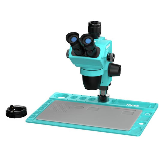 RF4 RF-6565Pro D2 6.5-65X Synchronous Zoom Trinocular Stereo Microscope with RF-D2 Aluminum Alloy Base(Blue)