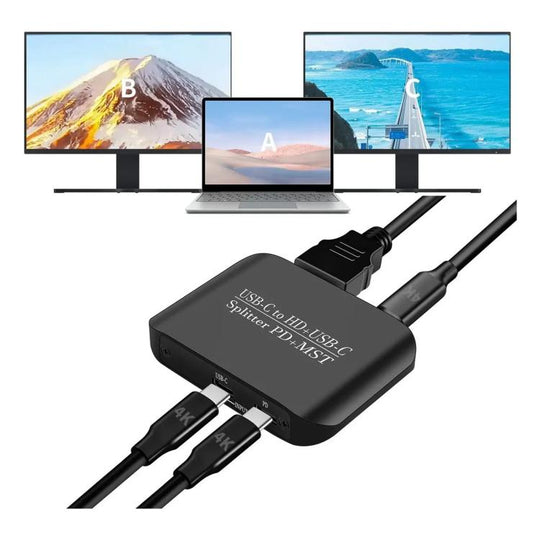 NK-E70 Type-C to HDTV, Type-C 4K 60Hz PD Power Port HD Video Splitter, Support MST and SST(Black)
