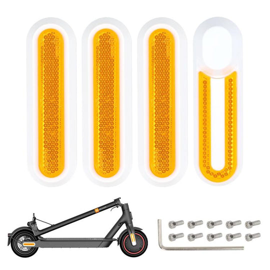 For Xiaomi Mijia M365 Pro / Pro 2 / 1S 4 in 1 Electric Scooter Wheel Decorative Side Cover Plastic Block Reflective Strip with Screws(White + Yellow)