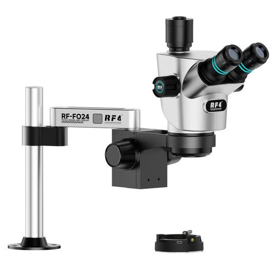 RF4 RF-CX71P-FO24 6.5X-65X Premium Dual-Anti Trinocular Stereo Microscope Head with FO24 Stand(Silver Black)