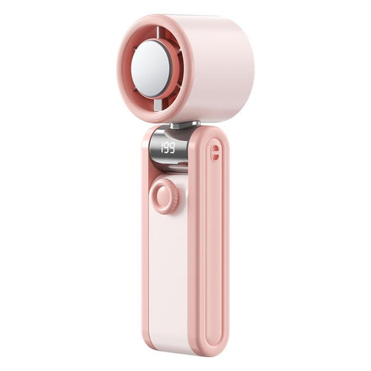 Y30 Portable Mini Tri-Fold Handheld Digital Display Cooling Fan(Pink White)