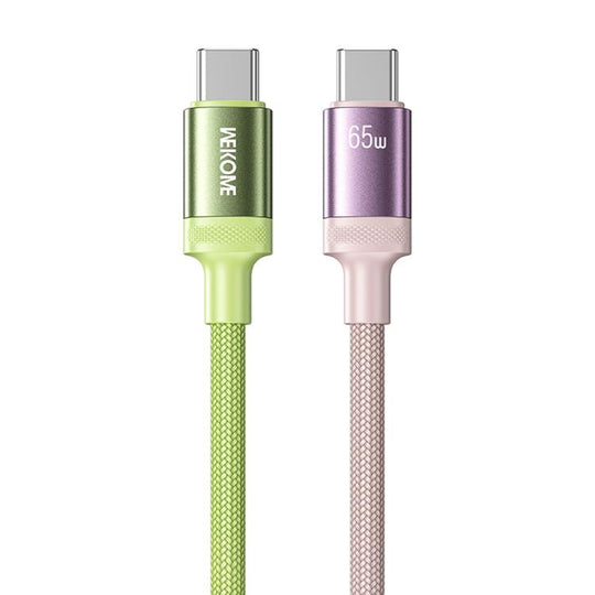 WK WDC-C18 PD65W Type-C to Type-C Raython Dual Color Gradient Fast Charging Data Cable, Length:1.2m(Pink Green)