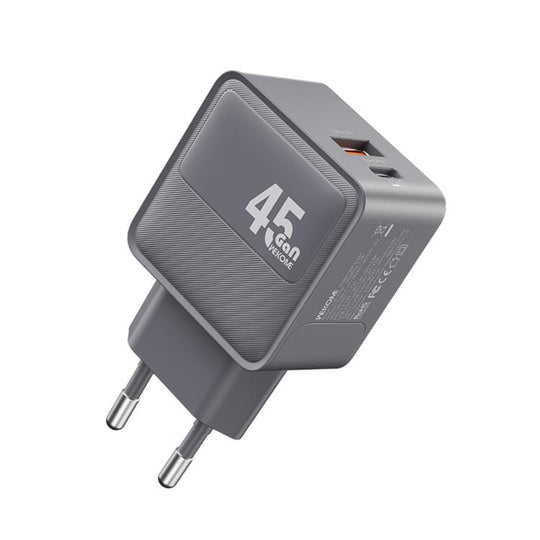 WK WP-U103 Swift 45W USB-C / Type-C, USB-A Charger, Plug:EU Plug(Grey)