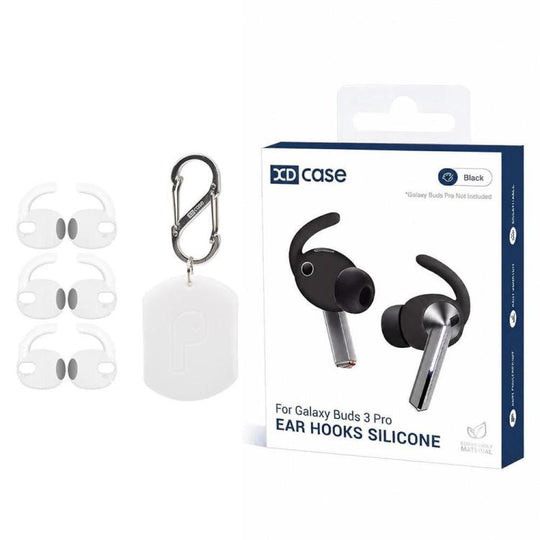 For Galaxy Buds3 Pro XDcase 3 Pairs Silicone Anti-slip Sports Ear Caps with Storage Case & Carabiner(White)