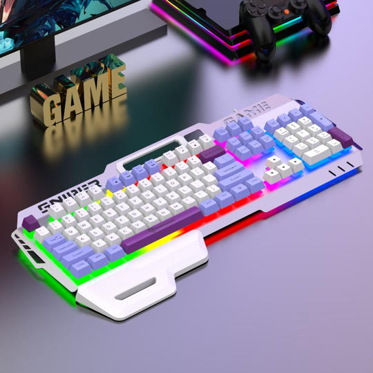 SHIPADOO GK50 Tri-color Block RGB Metal Cover Suspended Wired Gaming Keyboard(Glacier Purple)
