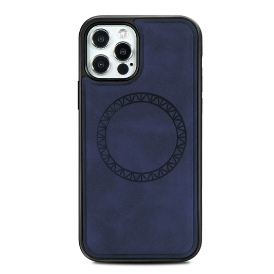 For iPhone 12 Pro Max Retro Business Round Embossing Magnetic PU + TPU Protective MagSafe Case(Blue) - iPhone 12 Pro Max Cases by buy2fix | Online Shopping UK | buy2fix