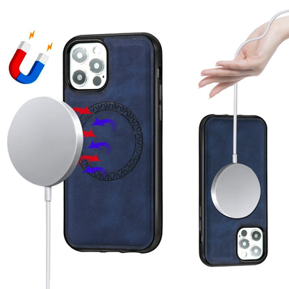 For iPhone 12 Pro Max Retro Business Round Embossing Magnetic PU + TPU Protective MagSafe Case(Blue) - iPhone 12 Pro Max Cases by buy2fix | Online Shopping UK | buy2fix