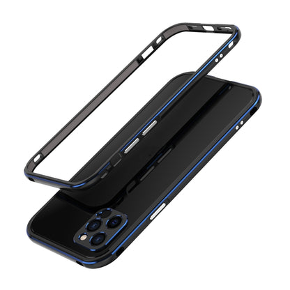 For iPhone 12 Aurora Series Lens Protector + Metal Frame Protective Case(Black Blue) - iPhone 12 / 12 Pro Cases by buy2fix | Online Shopping UK | buy2fix