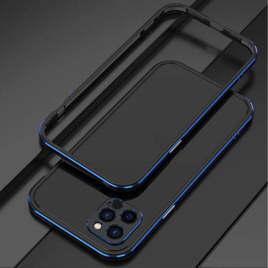 For iPhone 12 Aurora Series Lens Protector + Metal Frame Protective Case(Black Blue) - iPhone 12 / 12 Pro Cases by buy2fix | Online Shopping UK | buy2fix