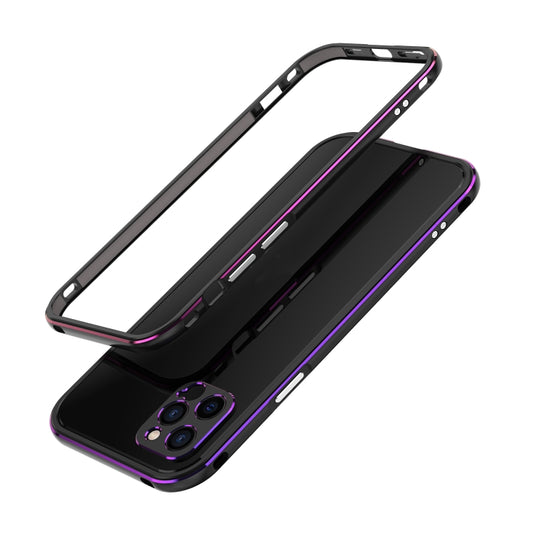 For iPhone 12 Aurora Series Lens Protector + Metal Frame Protective Case(Black Purple) - iPhone 12 / 12 Pro Cases by buy2fix | Online Shopping UK | buy2fix