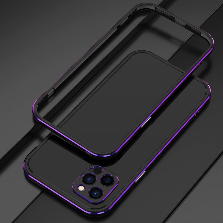 For iPhone 12 Aurora Series Lens Protector + Metal Frame Protective Case(Black Purple) - iPhone 12 / 12 Pro Cases by buy2fix | Online Shopping UK | buy2fix
