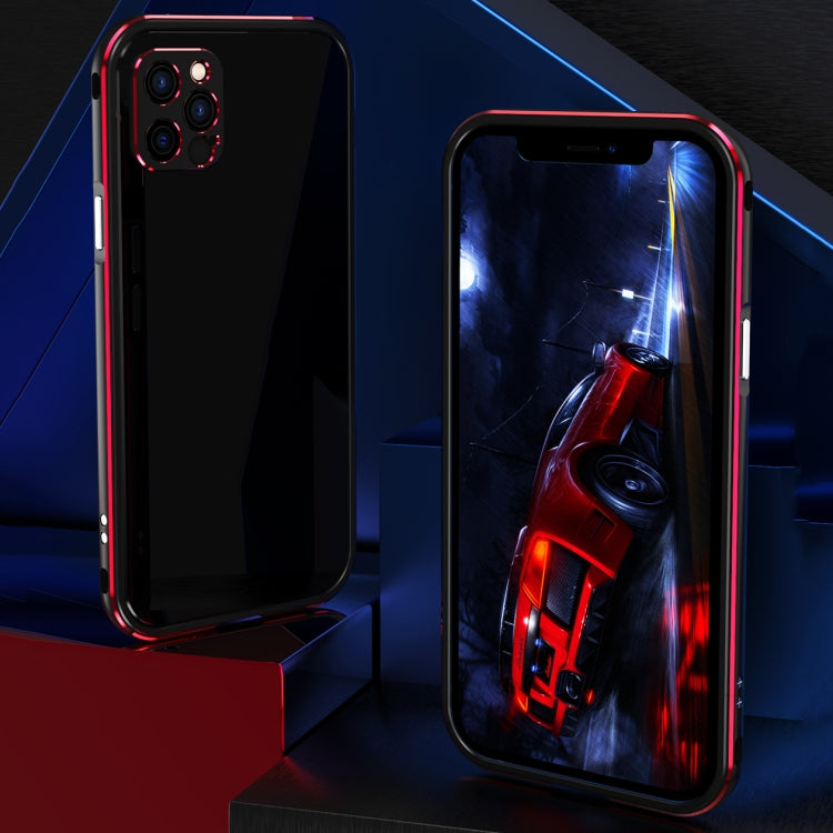 For iPhone 12 Aurora Series Lens Protector + Metal Frame Protective Case(Black Blue) - iPhone 12 / 12 Pro Cases by buy2fix | Online Shopping UK | buy2fix