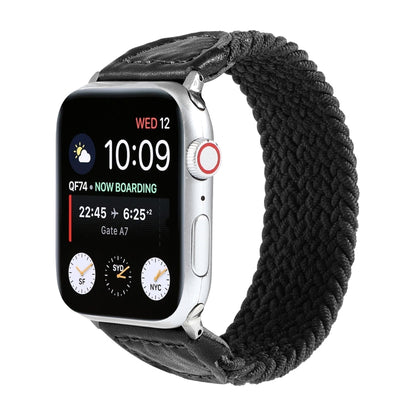 Nylon + Leather Braided Watch Band For Apple Watch Ultra 49mm&Watch Ultra 2 49mm / Series 9&8&7 45mm / SE 3&SE 2&6&SE&5&4 44mm / 3&2&1 42mm, Size:S(Black) by buy2fix