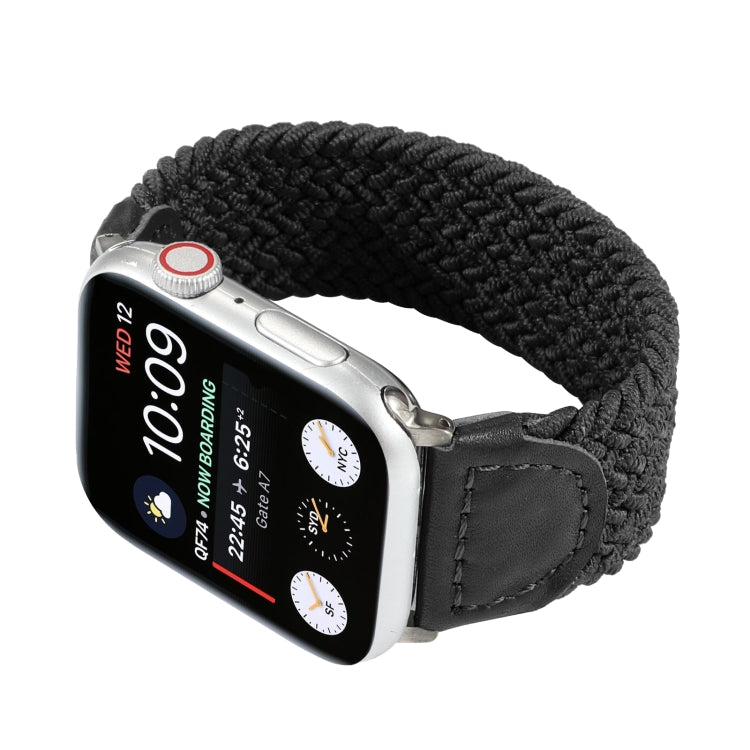 Nylon + Leather Braided Watch Band For Apple Watch Ultra 49mm&Watch Ultra 2 49mm / Series 9&8&7 45mm / SE 3&SE 2&6&SE&5&4 44mm / 3&2&1 42mm, Size:S(Black) by buy2fix