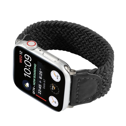 Nylon + Leather Braided Watch Band For Apple Watch Ultra 49mm&Watch Ultra 2 49mm / Series 9&8&7 45mm / SE 3&SE 2&6&SE&5&4 44mm / 3&2&1 42mm, Size:S(Black) by buy2fix