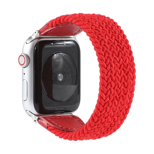Nylon + Leather Braided Watch Band For Apple Watch Ultra 49mm&Watch Ultra 2 49mm / Series 9&8&7 45mm / SE 3&SE 2&6&SE&5&4 44mm / 3&2&1 42mm, Size:S(Red) by buy2fix