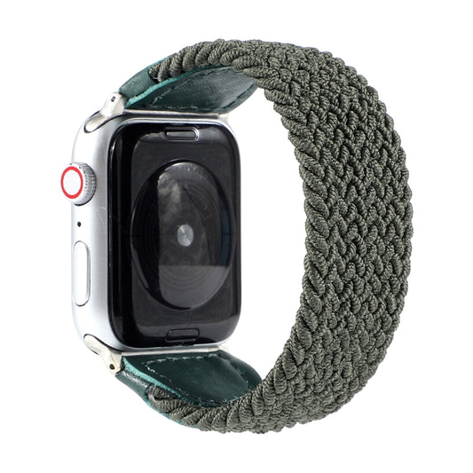 Nylon + Leather Braided Watch Band For Apple Watch Ultra 49mm&Watch Ultra 2 49mm / Series 9&8&7 45mm / SE 3&SE 2&6&SE&5&4 44mm / 3&2&1 42mm, Size:S(Army Green) by buy2fix