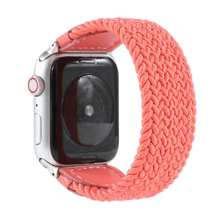 Nylon + Leather Braided Watch Band For Apple Watch Ultra 49mm&Watch Ultra 2 49mm / Series 9&8&7 45mm / SE 3&SE 2&6&SE&5&4 44mm / 3&2&1 42mm, Size:S(Rose Red) by buy2fix