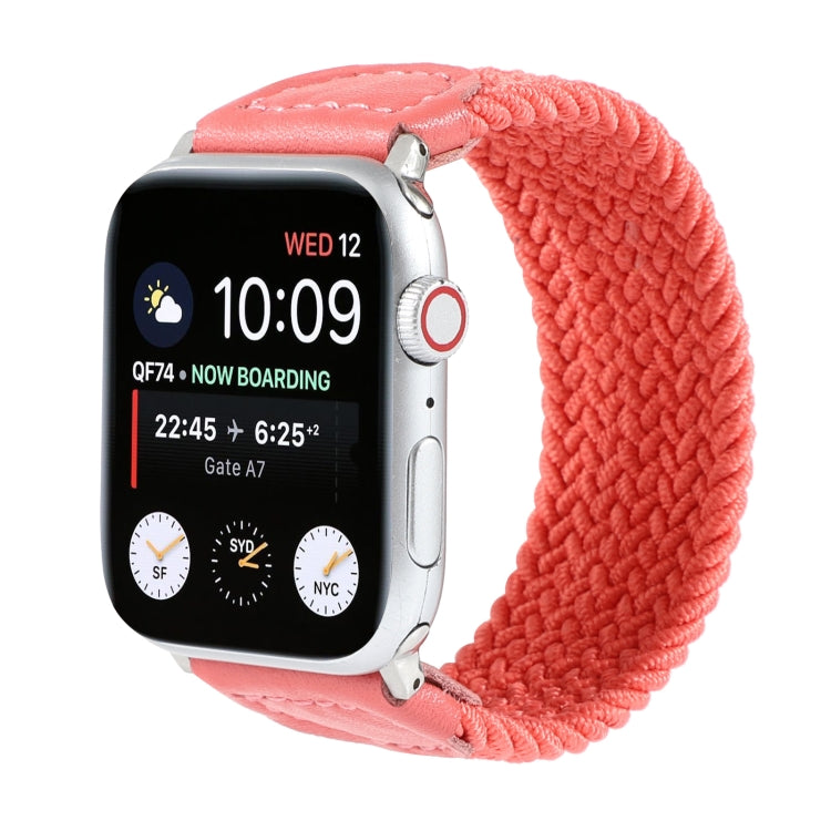 Nylon + Leather Braided Watch Band For Apple Watch Ultra 49mm&Watch Ultra 2 49mm / Series 9&8&7 45mm / SE 3&SE 2&6&SE&5&4 44mm / 3&2&1 42mm, Size:S(Rose Red) by buy2fix