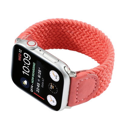 Nylon + Leather Braided Watch Band For Apple Watch Ultra 49mm&Watch Ultra 2 49mm / Series 9&8&7 45mm / SE 3&SE 2&6&SE&5&4 44mm / 3&2&1 42mm, Size:S(Rose Red) by buy2fix