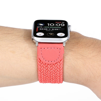 Nylon + Leather Braided Watch Band For Apple Watch Ultra 49mm&Watch Ultra 2 49mm / Series 9&8&7 45mm / SE 3&SE 2&6&SE&5&4 44mm / 3&2&1 42mm, Size:S(Rose Red) by buy2fix