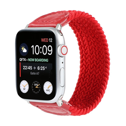 Nylon + Leather Braided Watch Band For Apple Watch Ultra 49mm&Watch Ultra 2 49mm / Series 9&8&7 45mm / SE 3&SE 2&6&SE&5&4 44mm / 3&2&1 42mm, Size:L(Red) by buy2fix