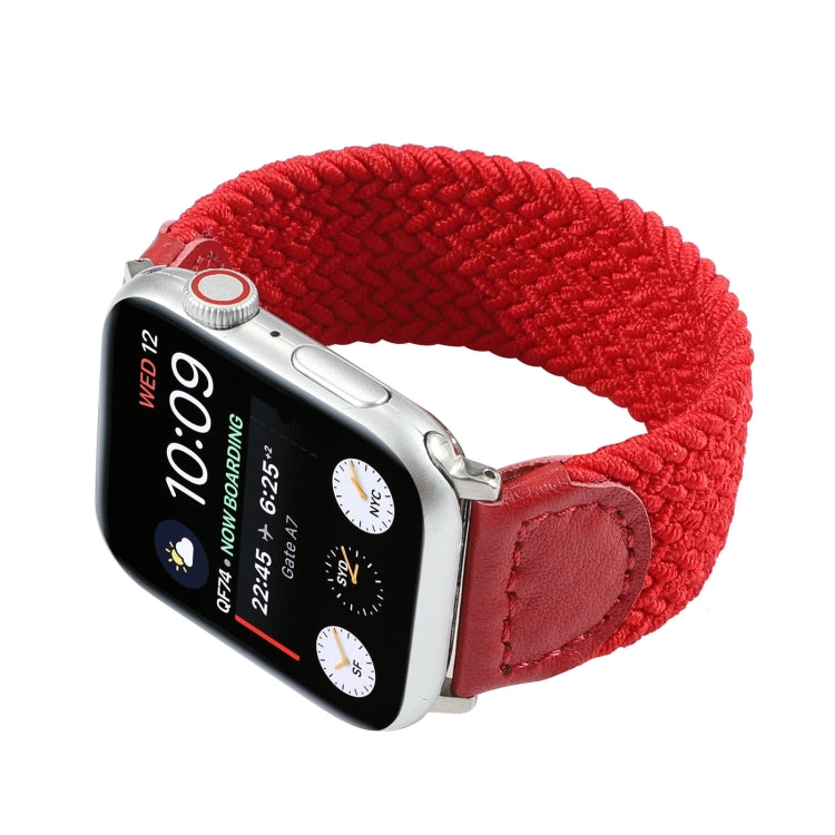 Nylon + Leather Braided Watch Band For Apple Watch Ultra 49mm&Watch Ultra 2 49mm / Series 9&8&7 45mm / SE 3&SE 2&6&SE&5&4 44mm / 3&2&1 42mm, Size:L(Red) by buy2fix